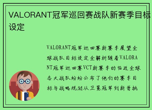 VALORANT冠军巡回赛战队新赛季目标设定